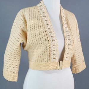 True Vintage 1950s Wool Bolero Cardigan, S Small Size 4 / 6, Women's 50s Cropped